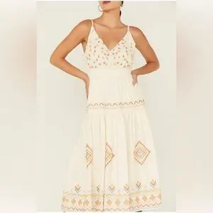 Miss Me | Dresses | Nwt Miss Me Southwestern Embroidered Tiered Midi Dress  Color Cream Size Medium | Poshmark